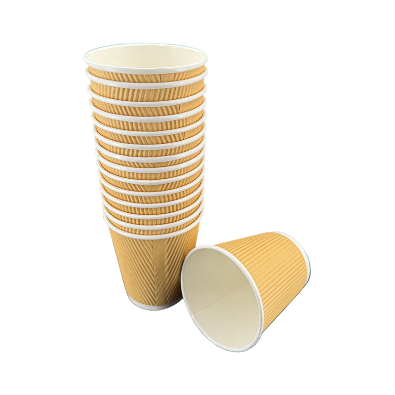 10oz Brown Corrugated Insulated Rolled-Rim Kraft Paper Disposable Hot Drink Cups